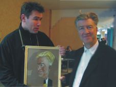 Reżyser David Lynch z autorem karykatury na Festiwalu Camerimage