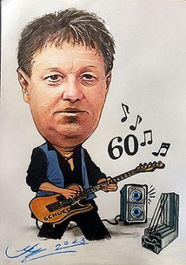 karykatura z gitarą - prezent na 60-tkę