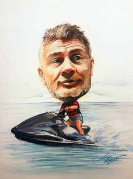 sporty wodne - przykład karykatury na 50 urodziny