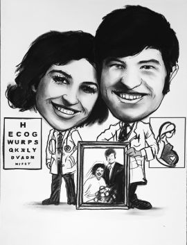 karykatury lekarzy - karykatura na rocznice ślubu - czrnobały rysne