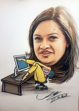karykatura sekretarki - rysunek na prezent ze zdjęcia