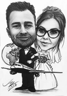 podwójna karykatura na prezent ślubny wesele karykatury na zamówienie online maku-art