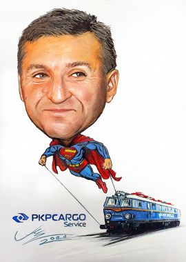 karykatura portretowa prezesa pkp cargo service - zamówienie ze zdjęcia