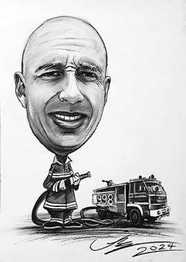 karykatura strażaka - rysunek na zamówienie ze zdjęcia