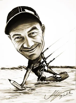Kitesurfer - przykład karykatury na prezent urodziny na zamówienie online ze zdjęcia