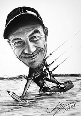 Kitesurfer - przykład karykatury na prezent urodziny na zamówienie online ze zdjęcia