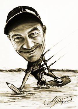 Kitesurfing w karykaturze - przykład rysunku na prezent urodzinowy ze zdjęcia zamówienie online