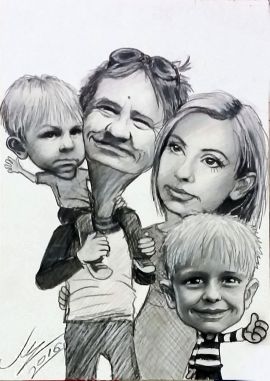 Karykatura grupowa rodzinna 4-osobowa na zamówienie online ze zdjęcia maku-art